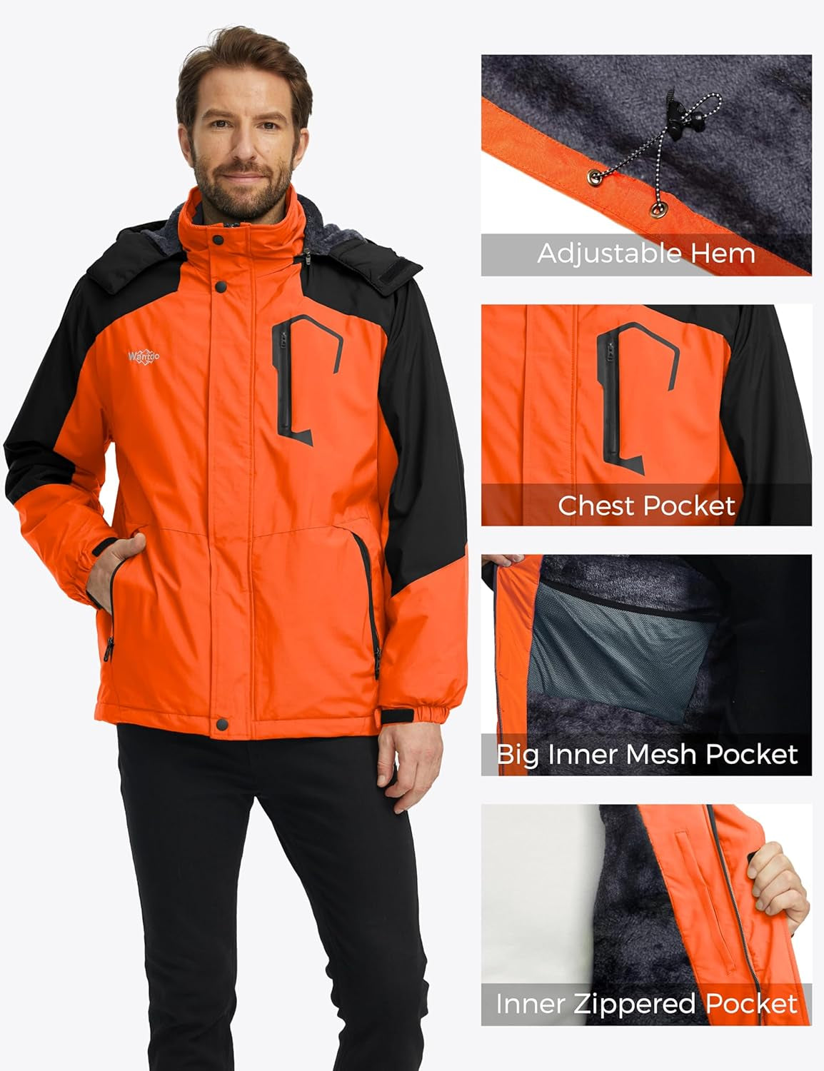 Men'S Softshell Waterproof Polar Fleece Breathable Climbing Ski Coat | Drawcord Adjustable Storm Hood & Detachable Hood for Lightweight Daily Wear